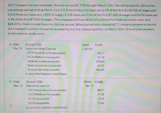 AZT Company Has One Employee She Has Earned 5 778 Through March 15th 