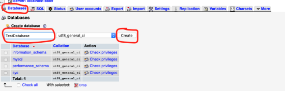 Server.localhost:8889 Databases 27 SQL Status User accounts Export Import 3 Settings Replication @ Variables 19 Charsets More