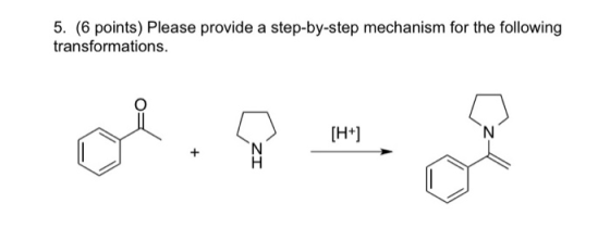 5. (6 points) Please provide a step-by-step mechanism for the following transformations. Ol. (H+) .