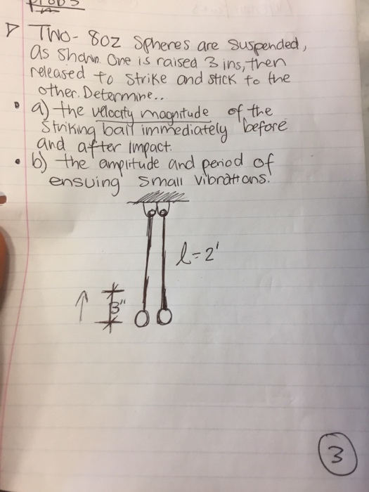 Us Shav. One is raised 3ins,then released to strike and Stck fo the other Detarmine.. moantude of tthe tvik and atter impact bthe anmpitude and penod of ensuing Smalı vibratt ons. 3