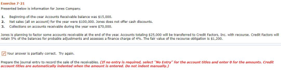 Exercise 7-21 Presented below is information for Jones Company. 1. 2. 3. Beginning-of-the-year Accounts Receivable balance wa