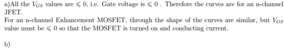 a)All the Vas values are 0, i.e. Gate voltage is < 0. Therefore the curves are for an n-channel JFET. For an n-channel Enhanc