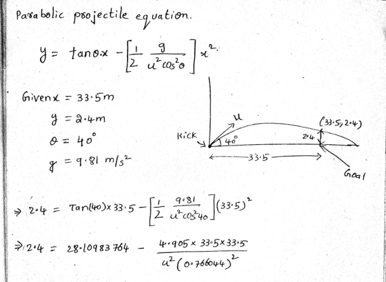 Parsa bolic pso jectile ea vation Given乂 33.5m (33 S,2) 2L 33:ら f 181 m/s 33.5) 2.4 28.104 83764-4, .qo5x 33.5x33.5