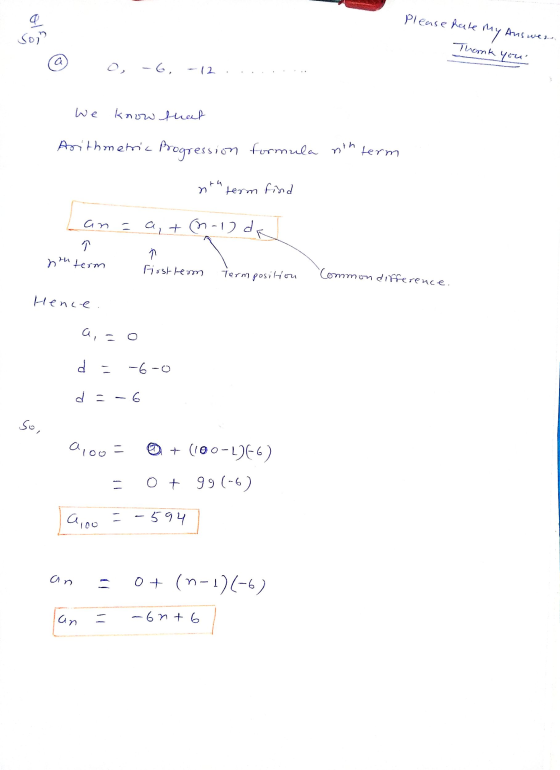 Please hate Ans 10, my Thomk you a O, -6, - 12 We know that Arithmetric Progression formula term n term find an = a + it -12