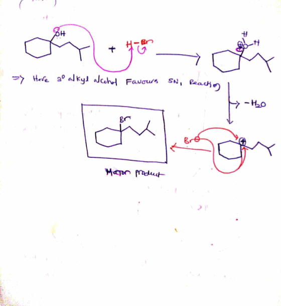 . = Here zo alkyl alcohol Favours SN, Peaction i H-H₂O Mator product