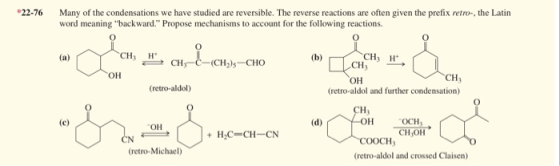 .22-76 Many of the condensations we have studied are reversible. The reverse reactions are often given the prefix retro-, the