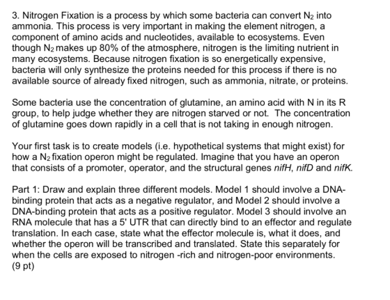 3. Nitrogen Fixation is a process by which some bacteria can convert N2 into ammonia. This process is very important in makin