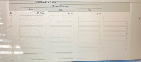 Stockholders Equity Retained Earnings Exp. 13,360 -9,520 Rev. Div 510 -540