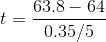 t = \frac{63.8 - 64}{0.35/ 5}