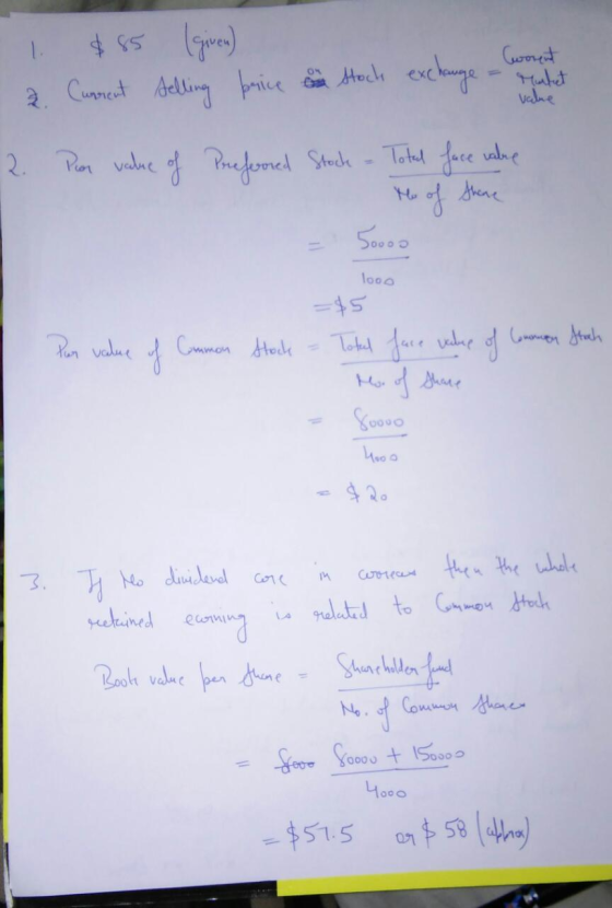 1. Gwort 2 Cunnent Aelling barice a Hoch exchange -alt vedne Preferomed Stack - Tulel face unlae 2. Pir value of Me of thane