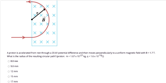 Х x x x B ХХХХ xxx xxxx A proton is accelerated from rest through a 20-kV potential difference and then moves perpendicularly