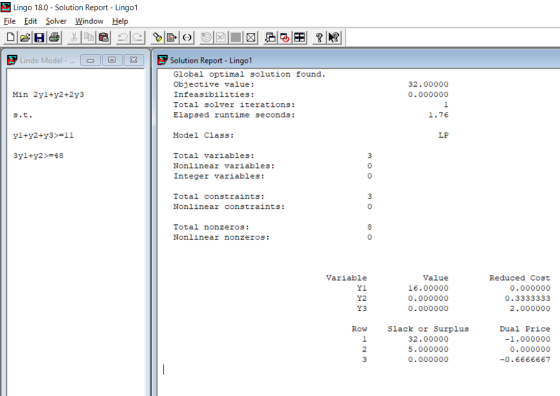 Lingo 18.0 - Solution Report - Lingo1 File Edit Solver Window Help XE e 因品四国? 2 Lindo Model - ... Х Solution Report - Lingo1