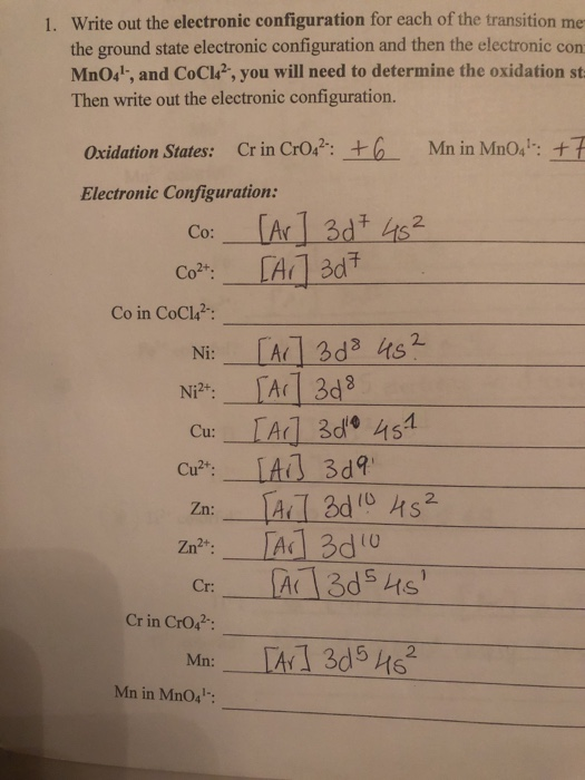 1. Write out the electronic configuration for each of the transition me the ground state electronic configuration and then th