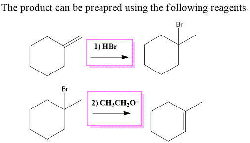 The product can be preapred using the following reagents 1) HBr 2) CH3CH20