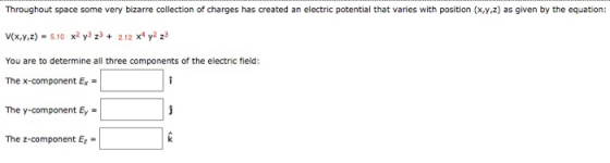 Throughout space some very bizarre collection of charges has created an electric potential that varies with position (x,y,z)