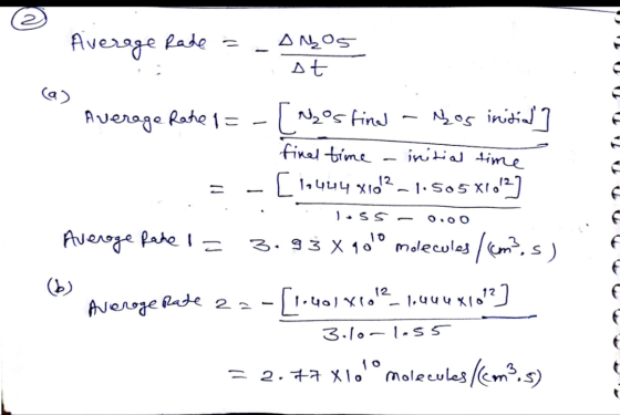 @ - Average Rade = -ANOS ot Average Rate 1=-[Neos find anos initial] I final time initial time = - [1.444 xid? - 1.505x10?