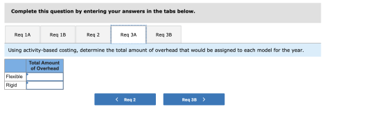 Complete this question by entering your answers in the tabs below. Req 1A Req 1B Reg 2 Req ЗА Req 3B Using activity-based cos