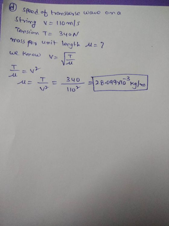 Shing v=tlomis mass per unit langth tio