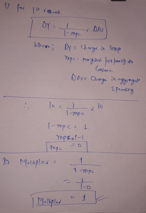 for 1st round I sy = 1 x DAS Where; Dy = charge in Gopp Mpe- morginal propersity to Censime DAS = Charge in aggregate sperdin