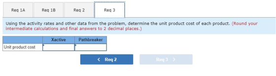Req 1A Reg 1B Reg 2 Reg 3 Using the activity rates and other data from the problem, determine the unit product cost of each p
