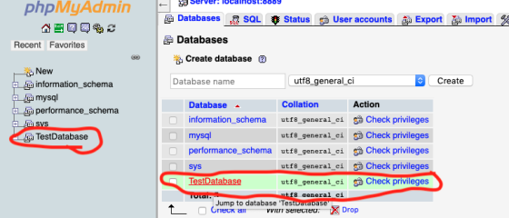 phpMyAdmin Status User accounts Export Import 22 yerver canogi Databases & SQL Databases Create database o Recent Favorites D