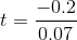 t = \frac{- 0.2}{0.07}