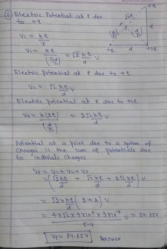 Eleatic Potertial at R due tto +9 GA す Eleehic-potential at-P due to t2. dl Potential at a pi the Sum o J2kg-ㄧㄧ土 /2ket.af고 k2. ol c)