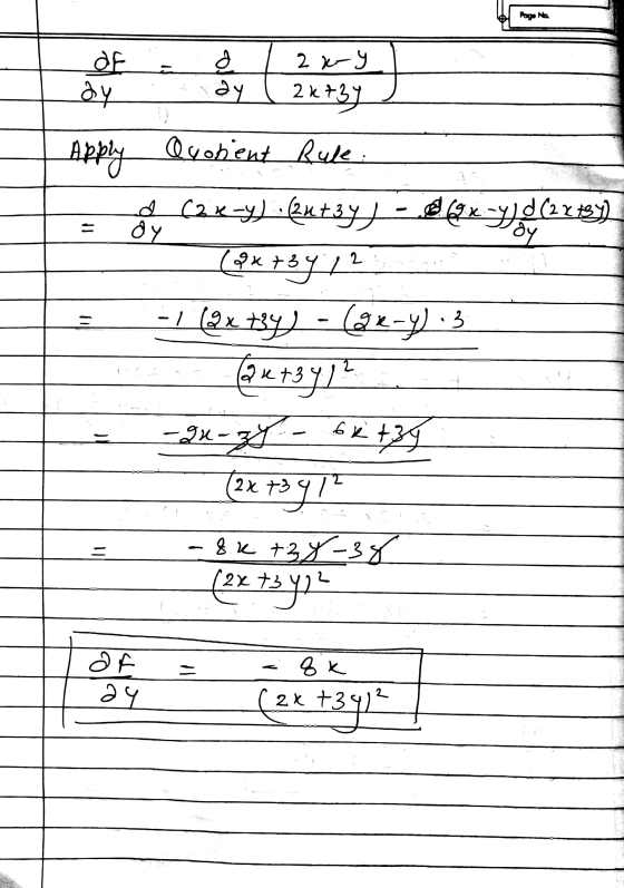 Pago Na d 1 2x-y] of ( 23 ) رله Quobient Rule. Apply ز ور ه ه - ريقيا للاتهم يلا + x) . (رع - رعد ها - - . (+3 ہر اک - - لا =