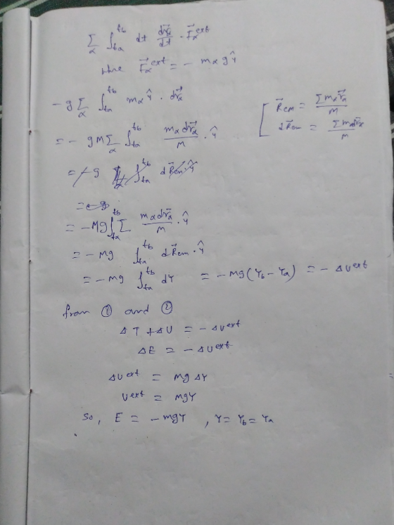 the Fext = – mag m At madra =-M9J I am 2-mg to drem. =-mg Ito di = -mg (%6-Ta) from 0 and ① - avext ATAU = - svext DE 2 -ouex