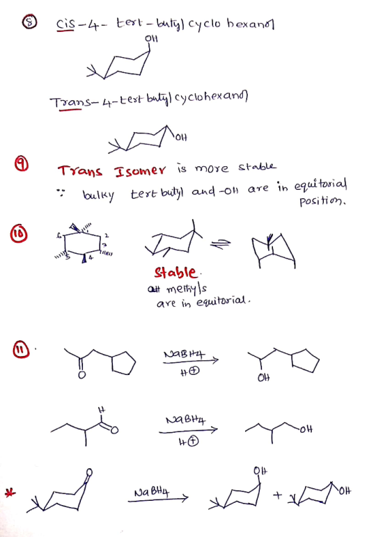 * cis-4- test - buty) cyclo hexanol Trans- 4-test butylcyclohexanol Trans Isomer is more stable bulky test butyl and-ou are i