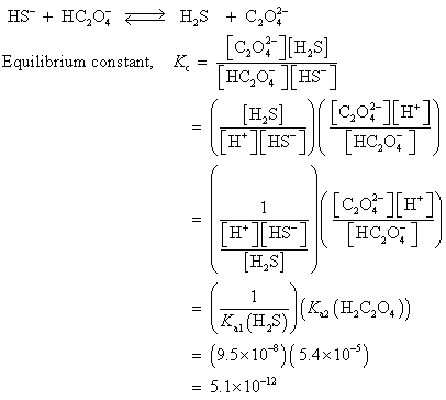 Equilibrium constant, K=E H2S H,S K.i (HS) = (9.5×10-8)(5.4x10-5 = 5.1×10-12