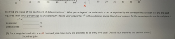 10 20 30 40 50 60 10 20 30 40 50 60 (e) Find the value of the coefficient of determination . What percentage of the variation