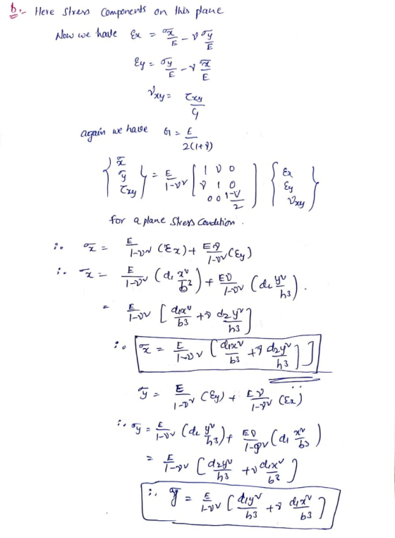 be Here stress components on this plane Now we have Ex = 07 - voy Ey = ty E - E Vxy = tay again we have g G=E 2(1+1) a I Do -