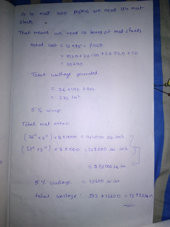 So to ma 1000o pasters we needl 13 ma Shees That moans e need la boxeg o4 mat shaels total cast 12 x351020 E 1020 t 22500 t26
