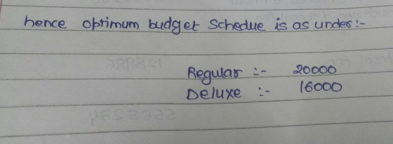 hence optimum budget Schedue is as undes Regular 20 Deluxe : (6ooo 18 oo0
