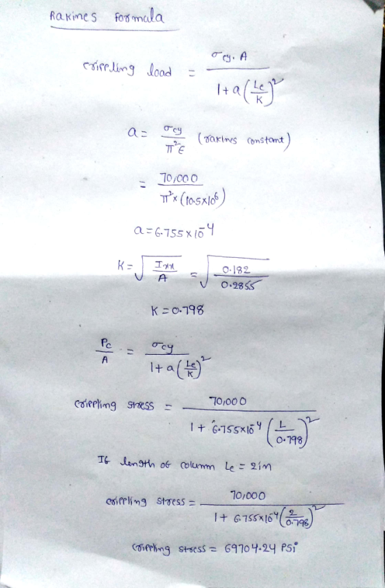 Rakines formala oeg. A erippling load = a (parimes constant) ΠΕ 70/000 TTx (10.5X106) A=6755x104 Kaj 0:182 U 0.2855 K-0.798 о