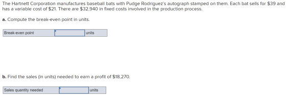 The Hartnett Corporation manufactures baseball bats with Pudge Rodriguezs autograph stamped on them. Each bat sells for $39