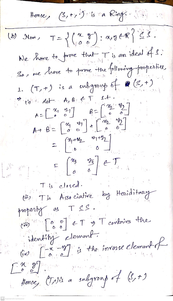 (6) Now , Hence, (S, + b) a Ring 12(4):e9er? ERT ļ We have to prove that I is an ideal of si have to prove the the following