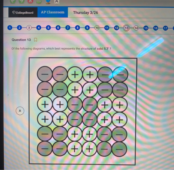College Board AP Classroom Thursday 3/26 Question 130 of the following diagrams, which best represents the structure of solid