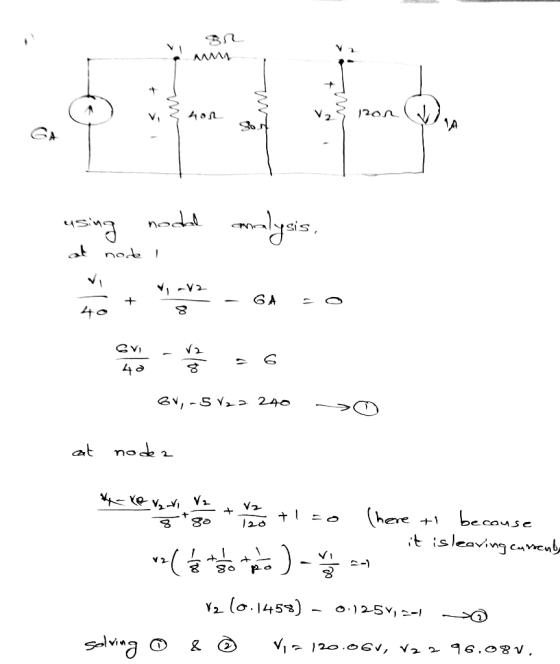 {non af V2} por W leping model marelyas. at node I @v, -5 V20 240 > 0 at nodez Mkc reveals +150 (here. + becouse . it isleari
