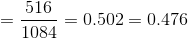 =\frac{516}{1084}=0.502=0.476