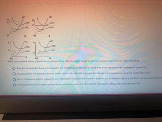 AVC мс Р умс LAT ATC SAVCP (m) 0 0 Refer to the graphs above of perfectly competitive firms. Which graph(s) depict situations