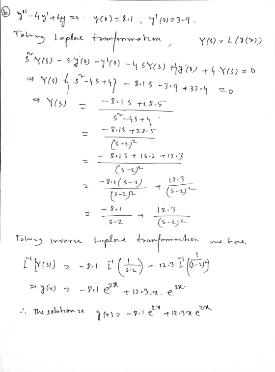 yol-4y+44 20. y60) = 8.1, 4160723-9- Taking Laplac tromformation , 8(6)=L(%(%) Š4632 - Boyco) -yh(0) -4 SY(3) +470 +4.463)zo