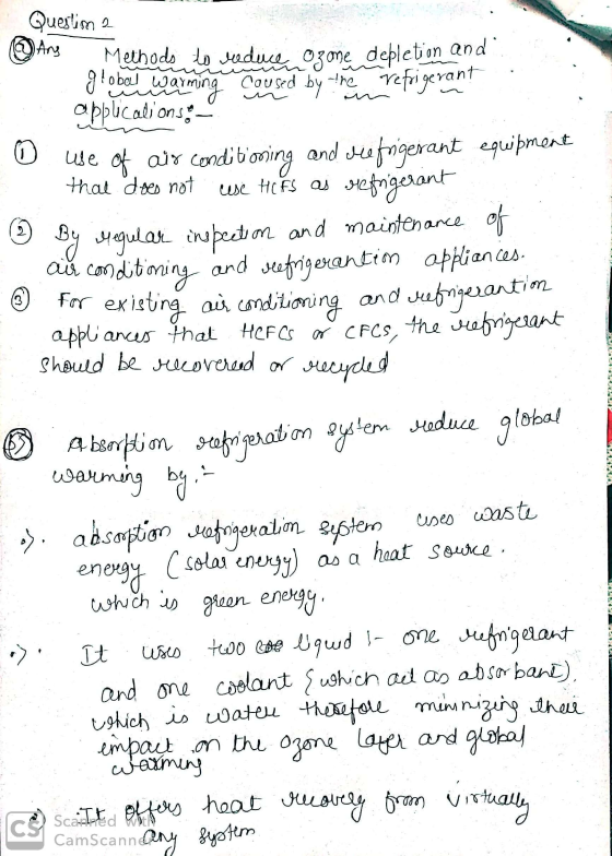 Question 2 ant , @ Any Methods to reduce ozone depletion and global Warming coused by mean refoigevant applications - use of