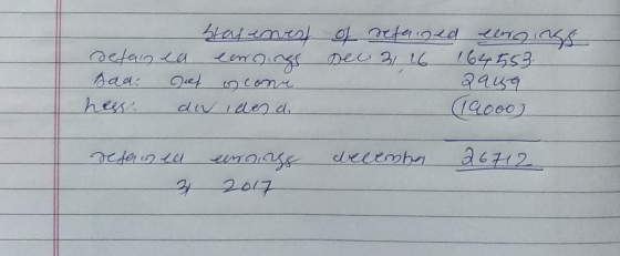 Stafenvest of retained eersings detain ea earnings Dee 3 16 164553. baas Gel ( o come 2aua hess du ides d. 19ooo) decenta ref