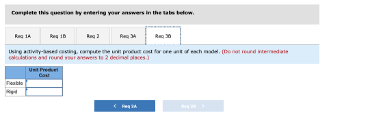 Complete this question by entering your answers in the tabs below. Req 1A Req 1B Req 2 Req 3A Req 3B Using activity-based cos