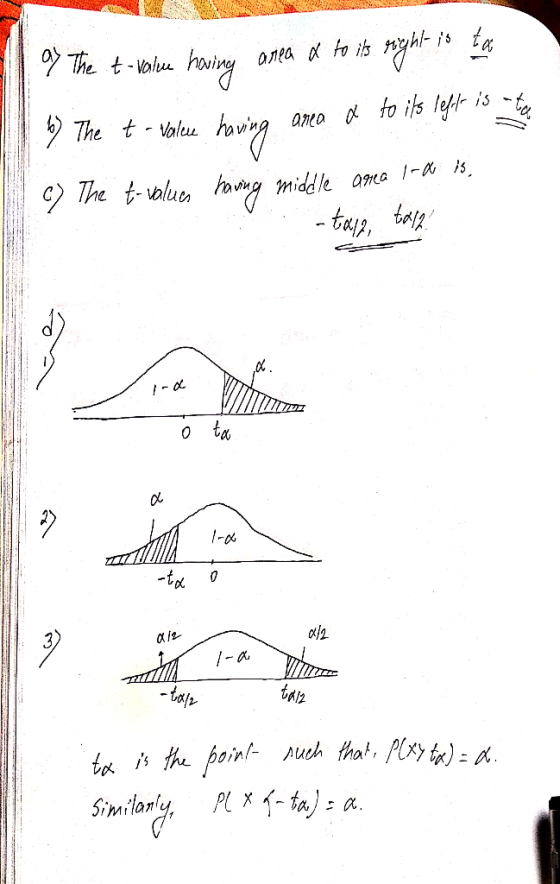 of the t-vile having onea a to its right is to b) The t - Valen ing ano a to its left is to C) The t-values having middle anc
