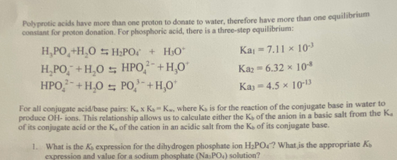 Polyprotic acids have more than one proton to donate to water, therefore have more than one equid constant for proton donatio