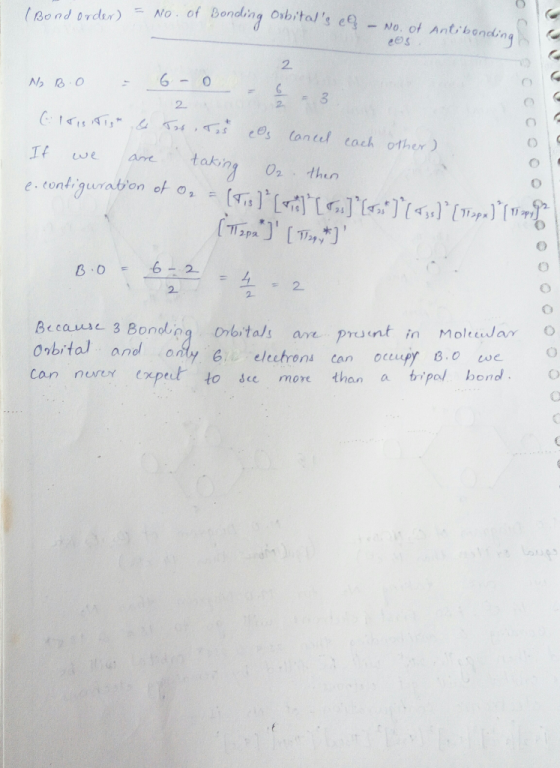 o No (Bond order) = No. of Bonding Orbit of Bonding Orbitals eg - No. of antibondin Pr 2 No 2.0 - 6 - 0 - 6 2 2 GITISATISH &