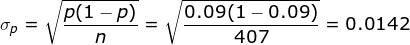 Op = Vn p(1-p)_ = 0.09(1 – 0.09) - 0.0142 407